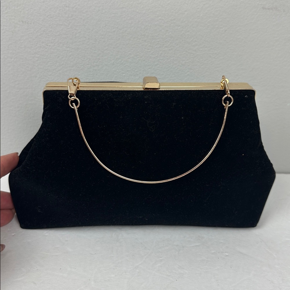 Black Velvet With Gold Evening Bag
